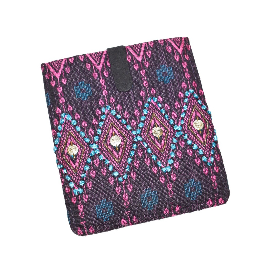 Boho Aztec Embroidered Pouch Bag Coin Embellished